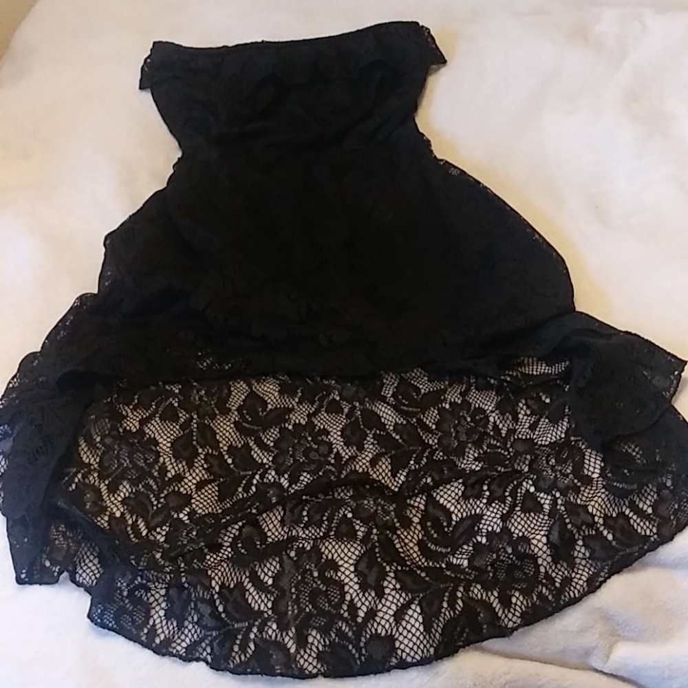 Black Lace High-Low Strapless Dress